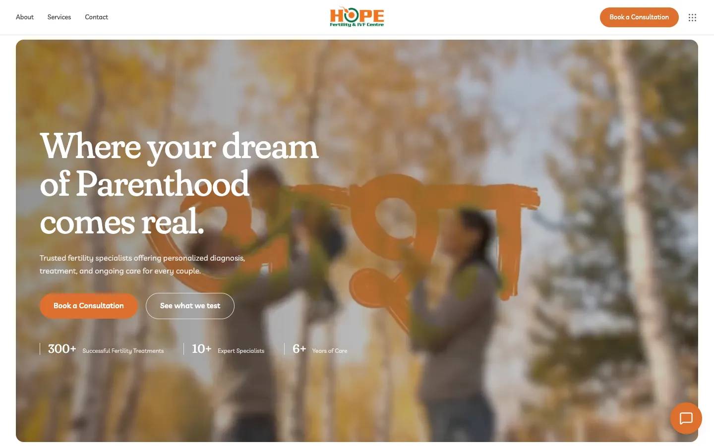 Hope Fertility & IVF Centre website homepage